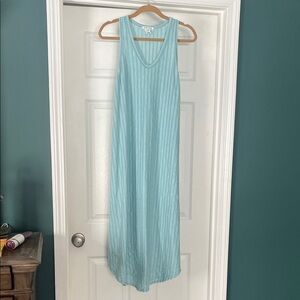 Caution To The Wind Aqua Striped Maxi Dress